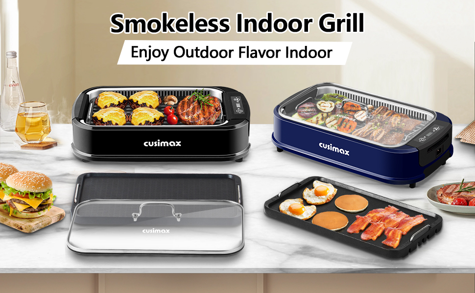 Indoor Grill, CUSIMAX Smokeless Grill Indoor, 1500W Electric Grill