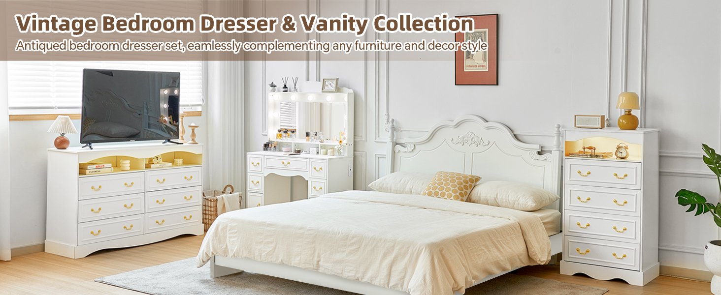 JanflyHome Farmhouse 6 Drawer Dresser for Bedroom, 55" Wide