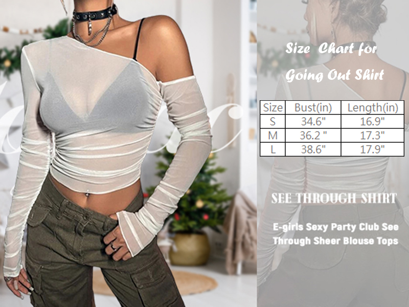 LOFAAC Women Sexy Mesh Sheer See Through Long Sleeve Crop