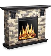 Havato Electric Fireplace Mantel Package, 50 inch Freestanding Stone Fireplace Heater TV Stand wi...