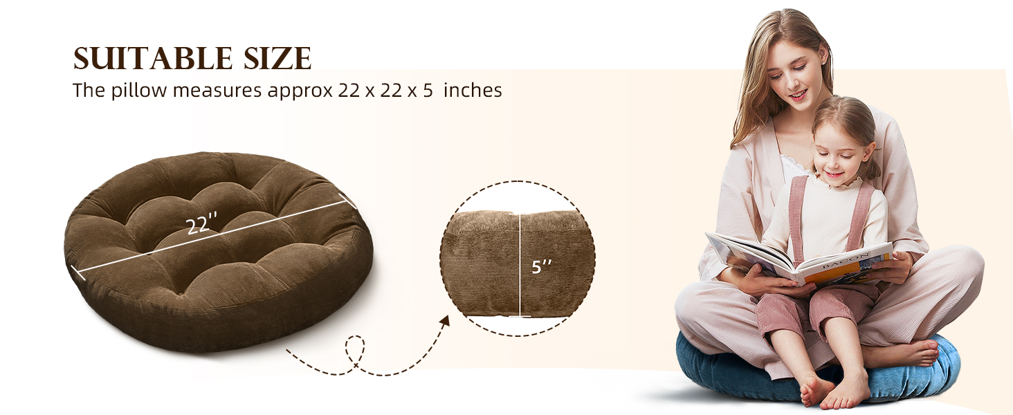 Meditation Floor Pillow Set of 2 Large Round Floor Cushions