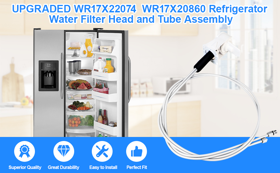 POOLKEY WR17X22074 Refrigerator MWF Water Filter Head and Tubing Assembly Compatible