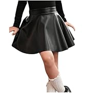 WDIRARA Toddler Girl's PU Leather Flared Mini Skirt High Waisted Skater A Line Skirt
