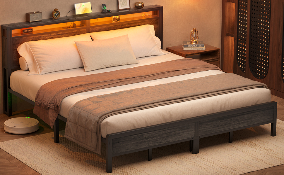 Amazon.com: Homieasy King Size Bed Frame with Headboard