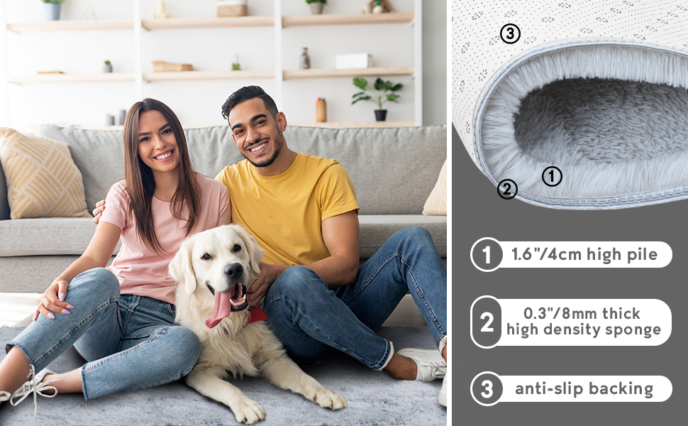 duduta Grey Soft Fluffy Rectangle Rug 3x5 ft, Shag Furry