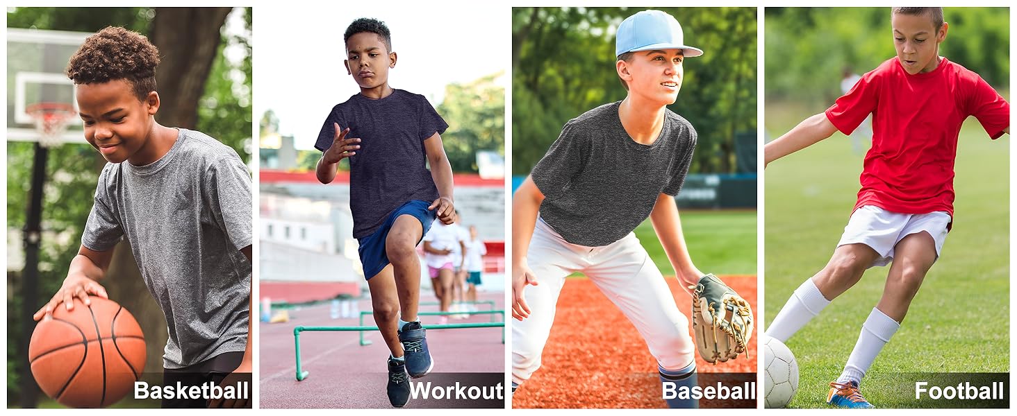 6 Pack Boys Athletic Shirts Youth Kids Quick Dry Moisture Wicking UPF 50+ Short Sleeve T-Shirts