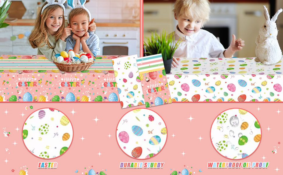 2PCS Easter Tablecloths Easter Bunny Eggs Table Cloth Happy Easter Plastic