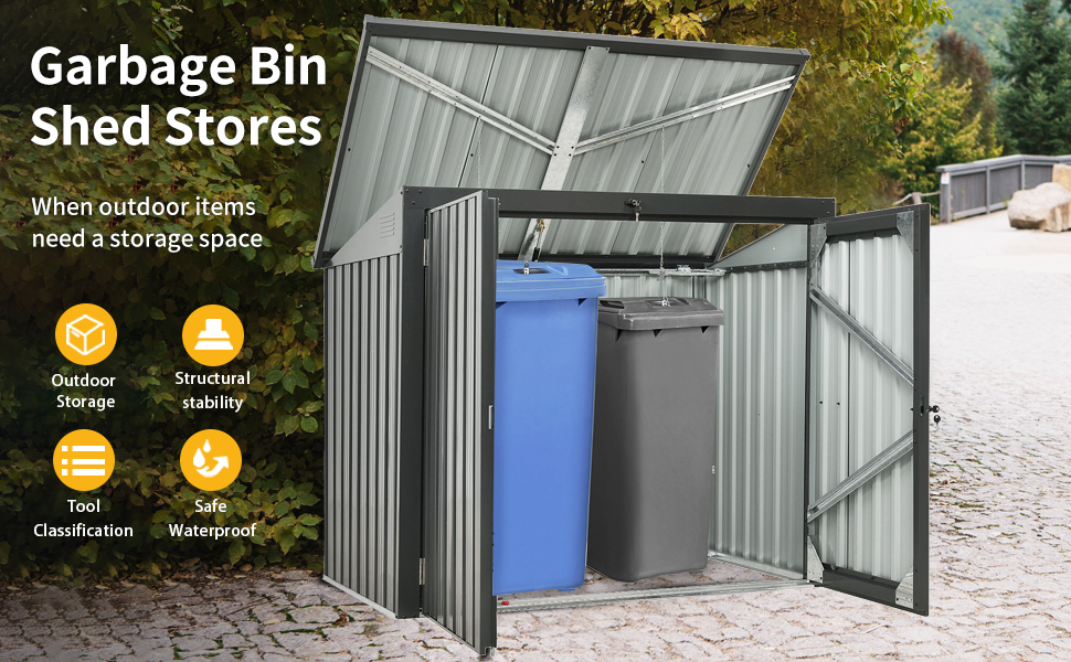 Garbage Bin Stores 2 Trash Cans Metal Outdoor Bin Shed for