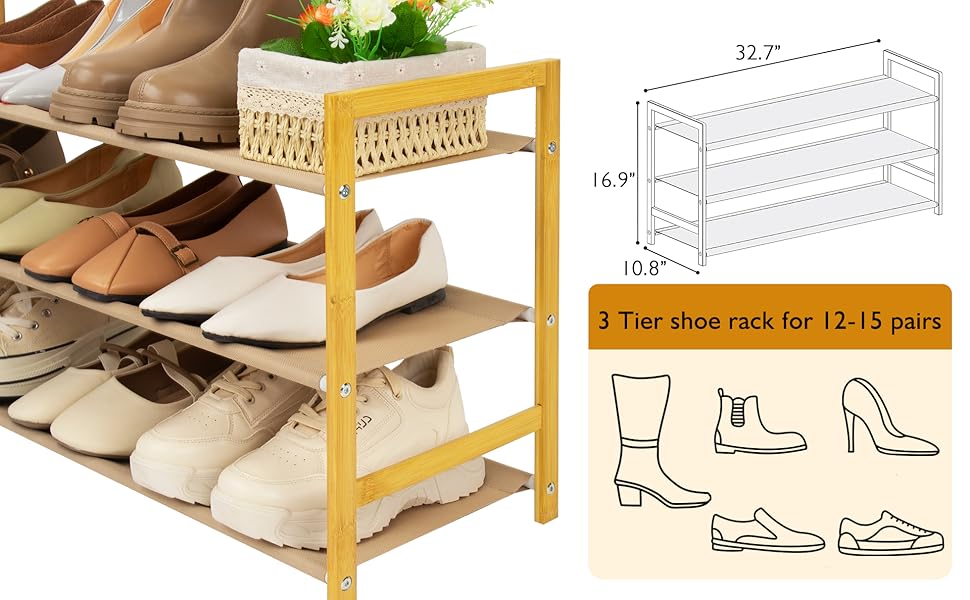 3tier bamboo shoe rack