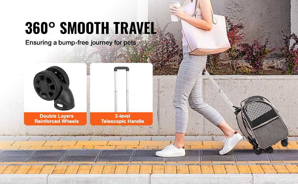 VEVOR Cat Carrier with Wheels, Rolling Pet Carrier with Telescopic