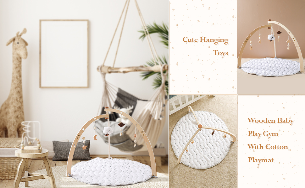 wooden baby play gym with cotton playmat