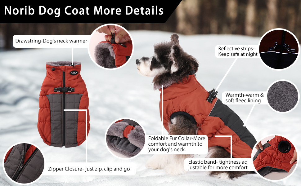 Norbi Dog Winter Coat, Warm Dog Coat Reflective Waterproof Turtleneck