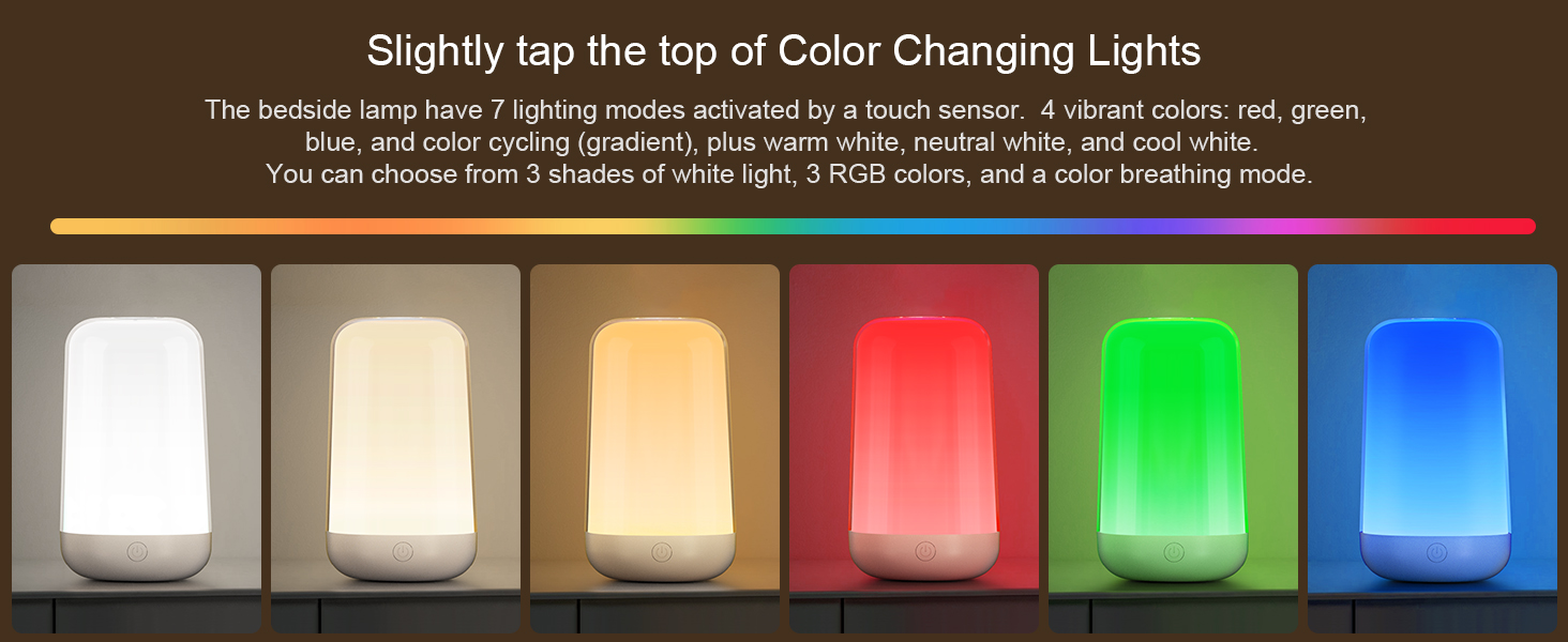 Bedside lamp with 4 vibrant colors(RGB), color cycling & 3 White Tones