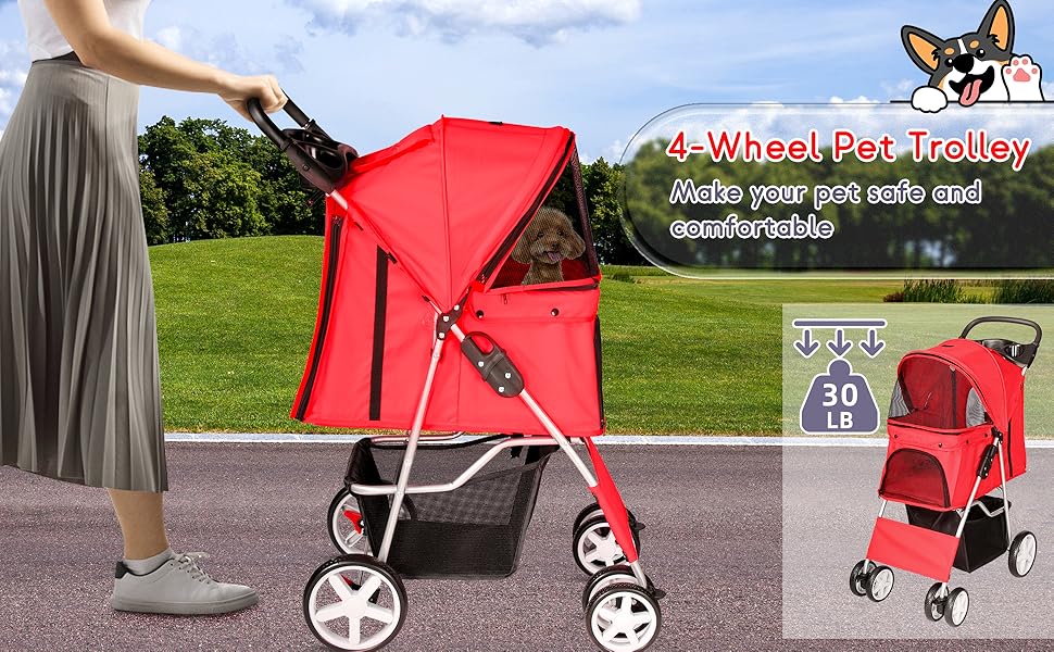 Display4top Pet Travel Stroller Dog Cat Pushchair Pram Jogger Buggy