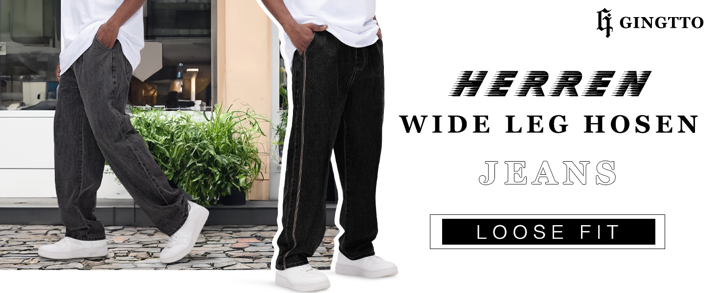 Herren -Weitbeinhose Jeans lose Passform