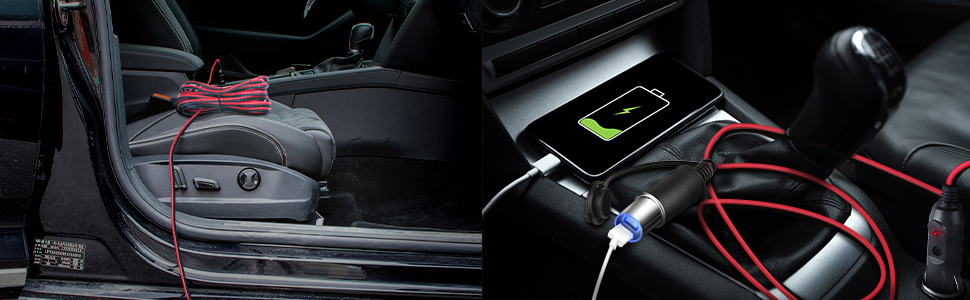 a car with a phone charging station