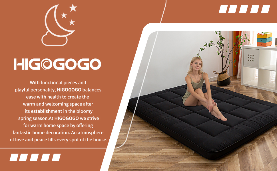 HIGOGOGO Japanese Floor Mattress for Adults, 4" Thick Roll