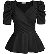 GRACE KARIN 2025 Womens Tops Elegant Peplum Top Wrap V Neck Puff Short Sleeve Summer Tops Blouse