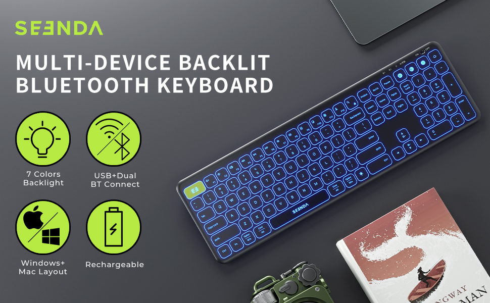 seenda Backlit Bluetooth Keyboard (USB + Dual BT), Multi