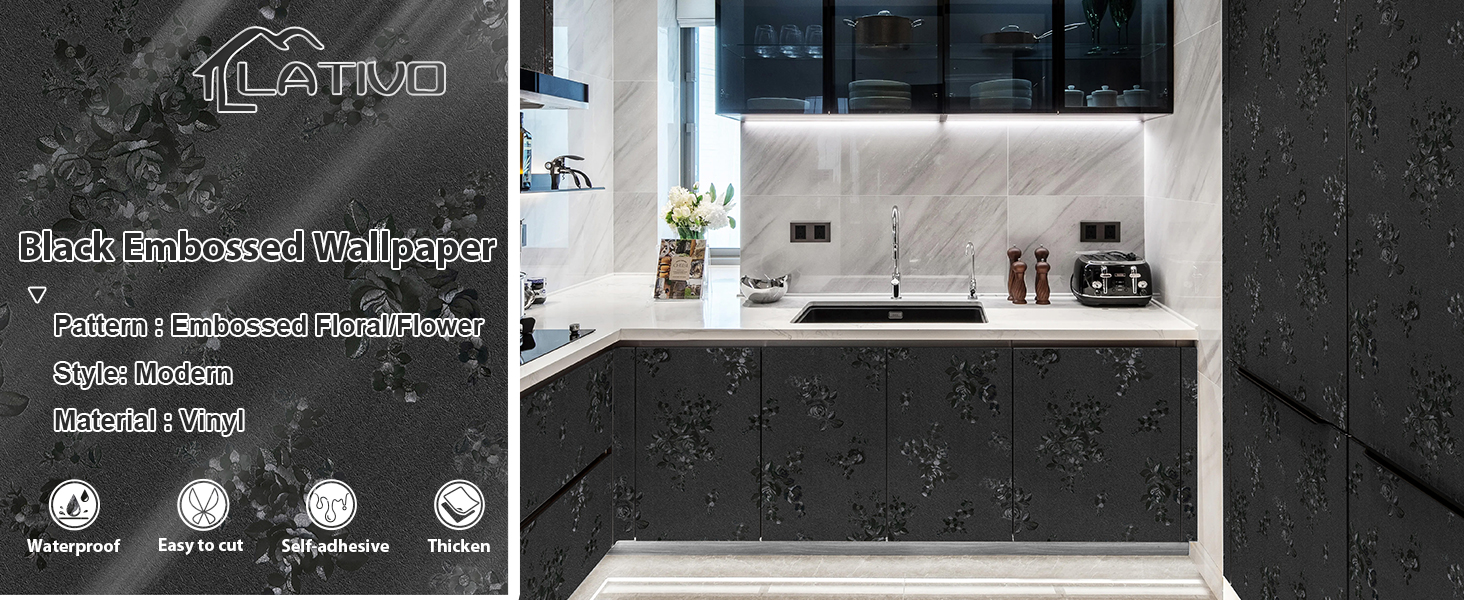 Black wallpaper peel and stick kitchen wallpaper