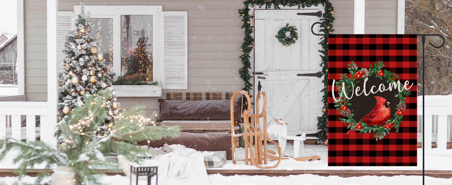 Hello Winter Christmas Garden Flag 12x18 Inch Double Sided