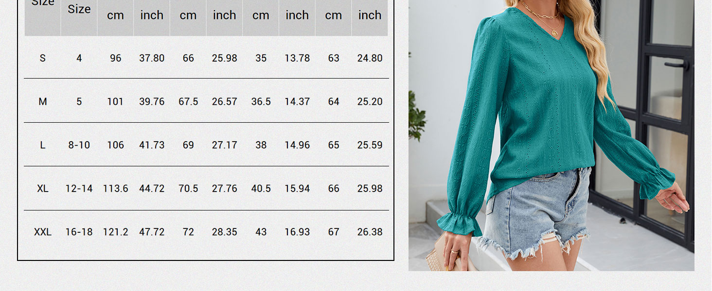 Women Ruffle Long Sleeves V Neckline Tops