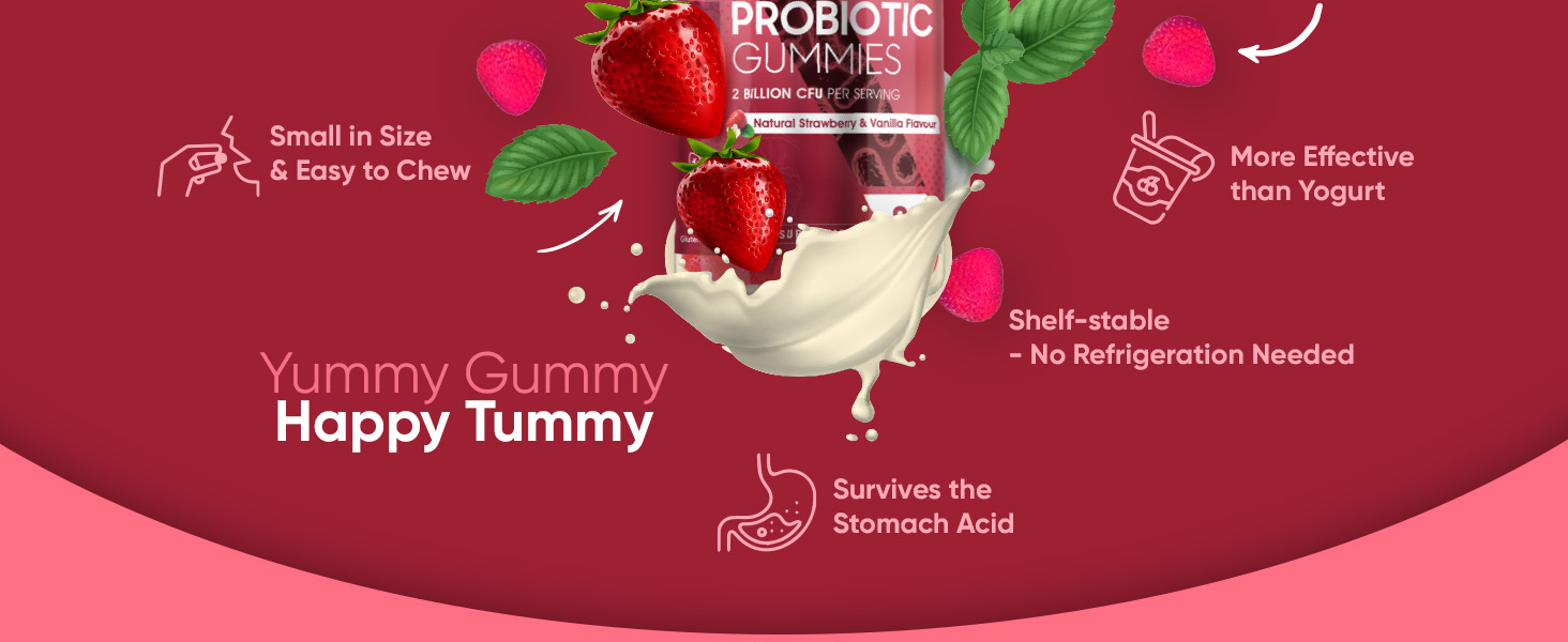 Probiotic Gummies with Prebiotic - 90 Tasty & Vegan Gummies - 2000 Million CFU