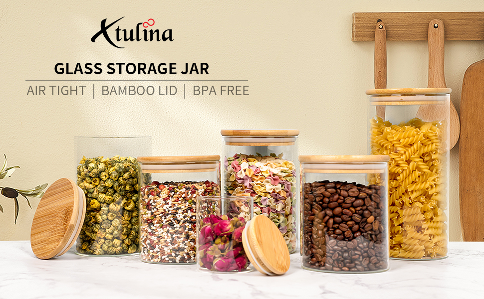 Justyou 500ML Glass Kitchen Storage Jars, Airtight Storage Containers