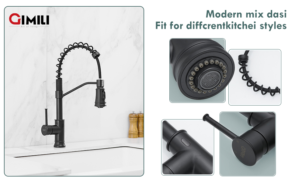 GIMILI Matte Black Touchless Kitchen Sink Faucet with Pull Down Sprayer
