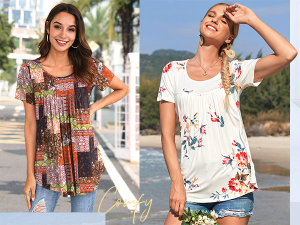 CATHY Women's 2025 Summer Short Sleeve Tunic Tops Loose Fit