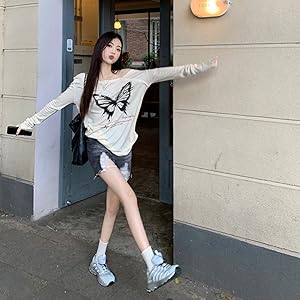 Amazon | [WANSHIX] 長袖tシャツ レディース 蝶柄