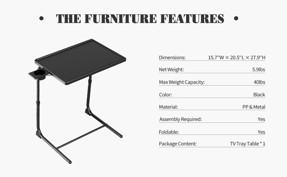 Allpop I Adjustable TV Tray Table, TV Dinner Tray for