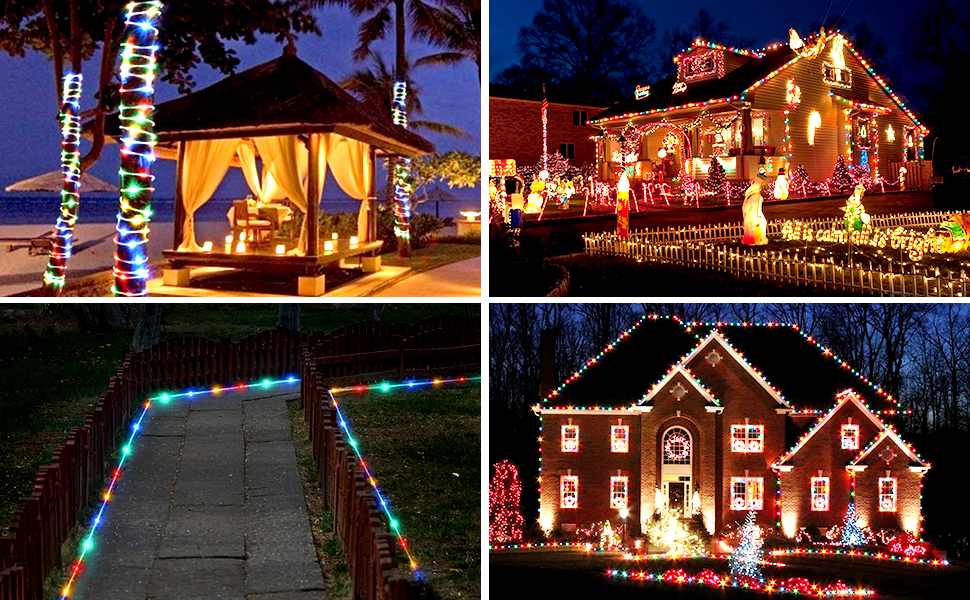JMEXSUSS 2 Pack 100 LED Battery Rope Lights Outdoor Waterproof, 33ft 8 Modes Battery