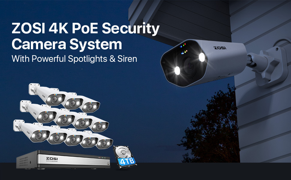 ZOSI 16CH 4K Outdoor PoE Security Camera System with Audio