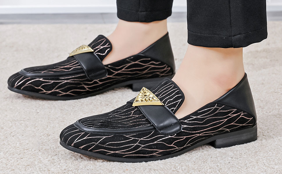 FQEQNQG Men Velvet Loafer Dress Smoking Fashion Slippers Penny Party Wedding Driving black Beige