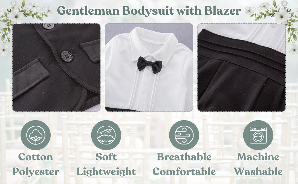 infant baby Boy tuxedo romper onesie gentleman bodysuit formal wedding outfit black suit blazer