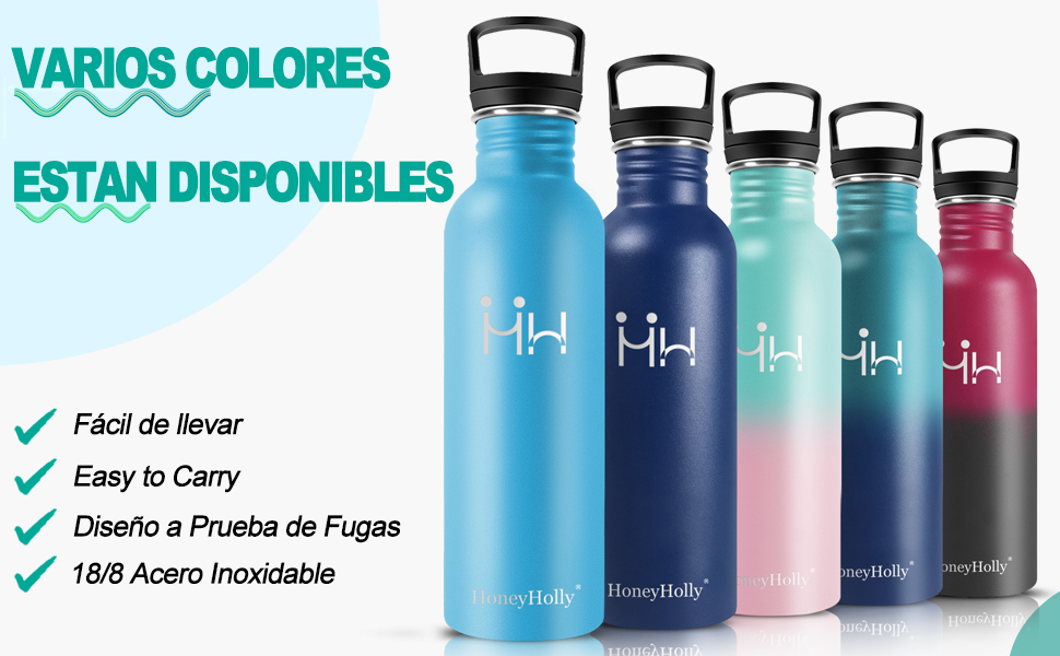 HoneyHolly 750ml Stainless Steel Water Bottle, Water Bottles with Straw