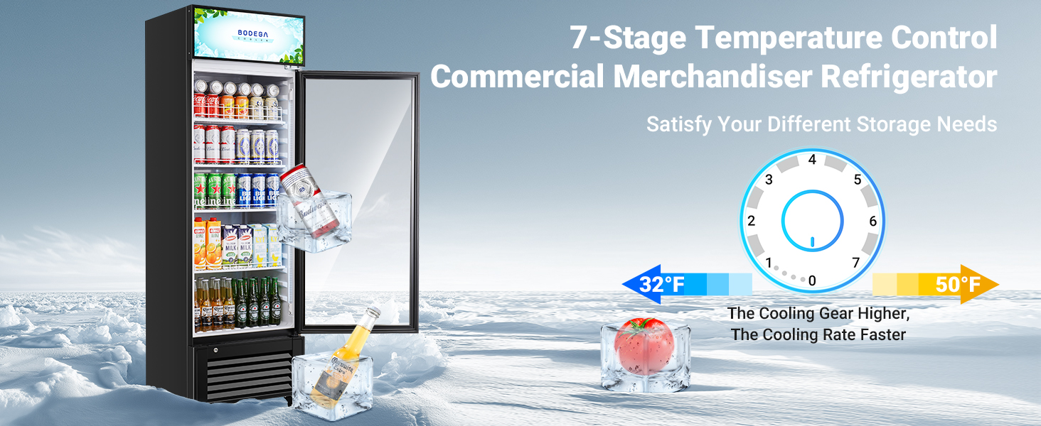 BODEGACOOLER Commercial Beverage Refrigerator and Cooler, 10.0 Cu.Ft Commercial Merchandiser Refrigerator with Soft LED Light, Commercial Fridge, Display Refrigerator with 240 cans & 120 bottles.