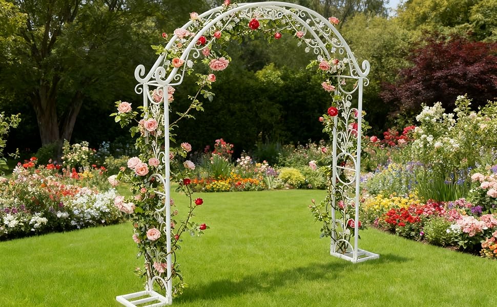 Amazon | Susire ガーデンアーチ 大型 アイアン ホワイト 幅180