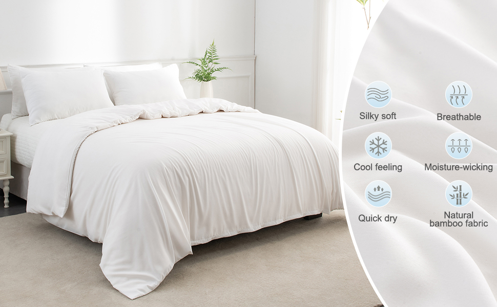 LINENOVA 2000TC Bamboo Cooling Quilt Cover Set Queen Size Ultra Soft