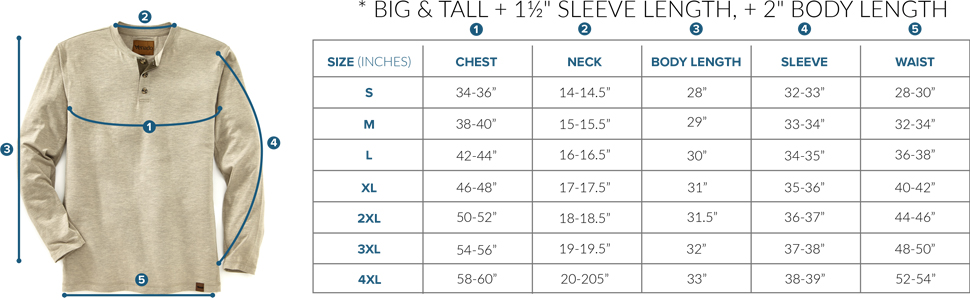 flex henley size chart