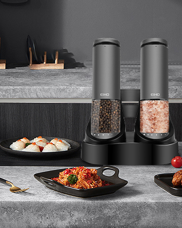 New Upgrade! EIHO salt and pepper grinder set features an innovative external coarseness adjustment