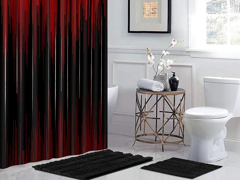 Alishomtll Red Black Bathroom Sets with Shower Curtain and