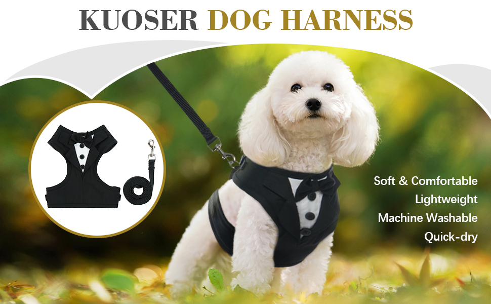 Kuoser Tuxedo Dog Harness with Leash Set, NoPull Dog Vest