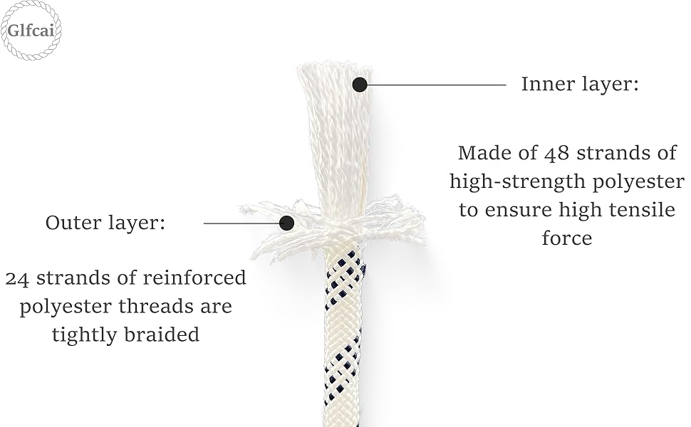 Climbing Rope 1/2 in x 150 Ft White Bull Rope Polyester