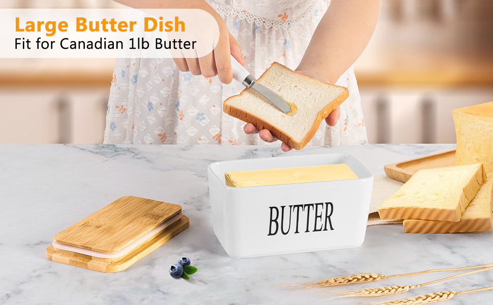 Large Butter Dish with Lid and Knife, Porcelain Butter Container with