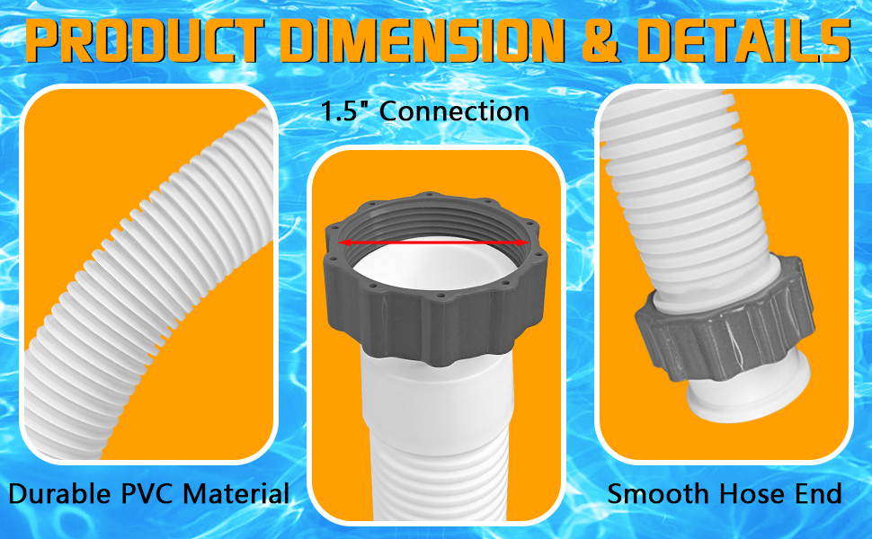 2Pcs 1.5’’ Diameter Pool Sand Filter Pump Hose, 40inch Pool Pump Replacement Hose