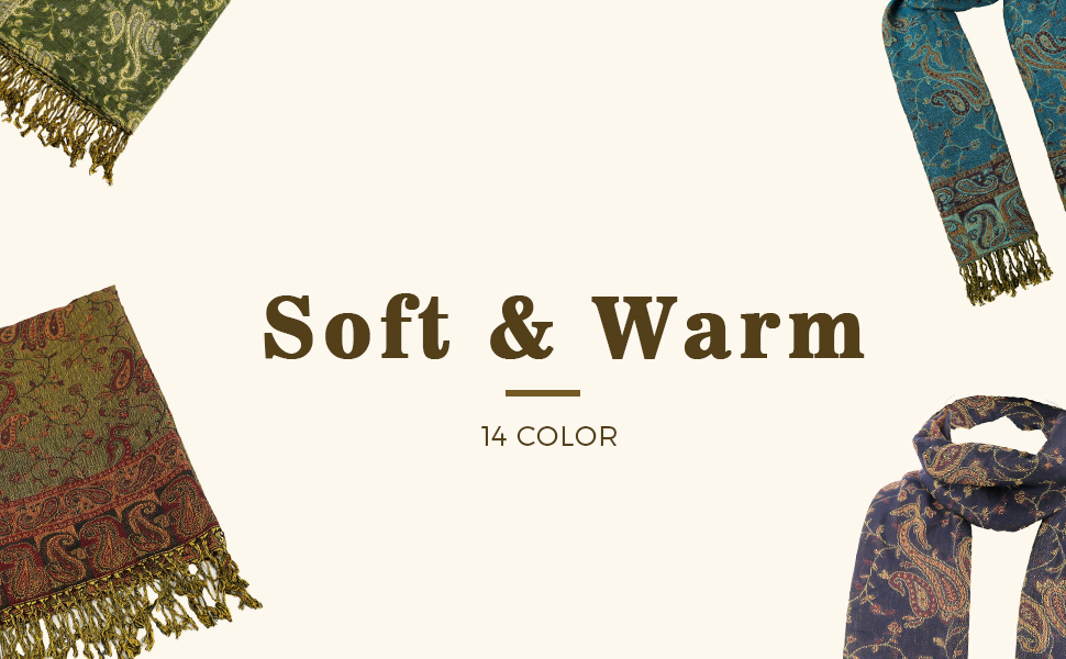 GLOWCHY Two Tone Rave Pashminas Paisley Shawl Wrap for Women Reversible Ethnic 79'' x 28'' Fringed