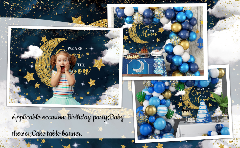 Amazon.com : Hilioens 7×5ft We are Over The Moon Baby Shower Backdrop