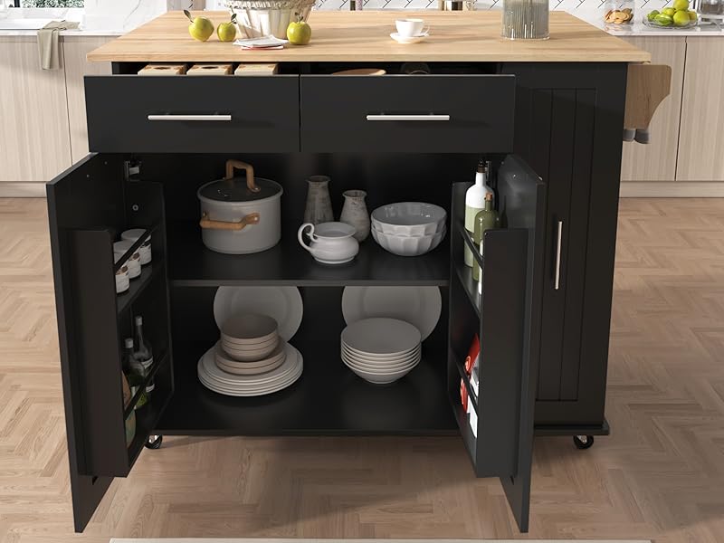 Merax Kitchen Island with Drop Leaf, Storage Cart with 3